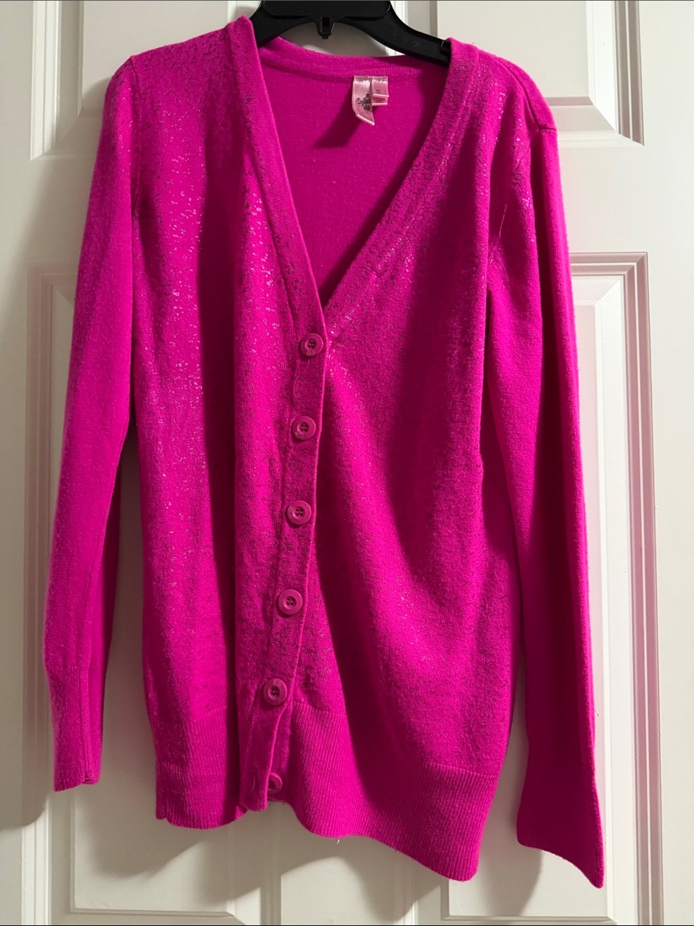 Dolled Up Bright Hot Pink Button V-Neck Cardigan